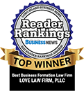 Logo Recognizing LOVE LAW FIRM PLLC's affiliation with Reader Rankings Best Business Formation