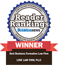 Logo Recognizing LOVE LAW FIRM PLLC's affiliation with Reader Rankings Business Formation